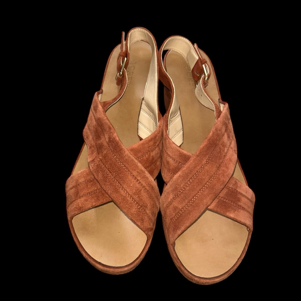 J. Crew Marcie  Rust Suede Strappy Wedge Open Toe Platform Heels Sandals Sz 9.5
